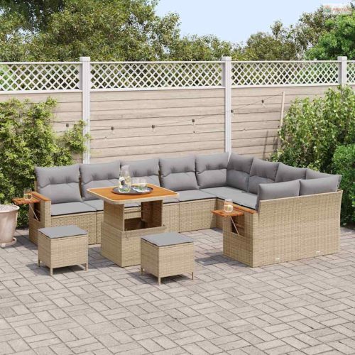 Kerti Kanapé Szett 13 pcs Beige és Világosszürke polirattan