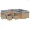 Kerti Kanapé Szett 14 pcs Beige és Világosszürke polirattan