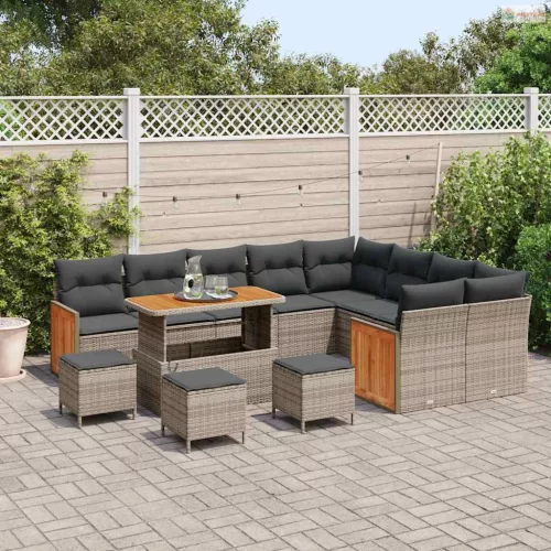 Kerti Kanapé Szett párnával 14 pcs Szürke polirattan