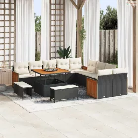   Kerti Kanapé Szett párnával 17 pcs Fekete és Krém polirattan