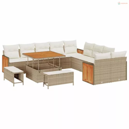 Kerti Kanapé Szett párnával 17 pcs Beige és krém polirattan