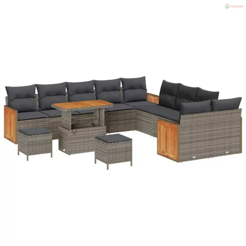 Kerti Kanapé Szett párnával 13 pcs Szürke polirattan