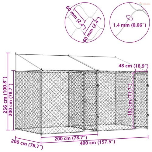 Kutya ketrec tetővel Ezüst 400 x 200 x 256 cm Acél és PE