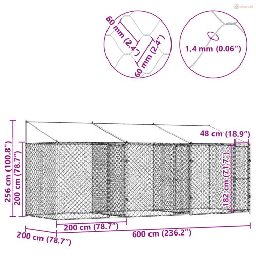 Kutya ketrec tetővel Ezüst 600 x 200 x 256 cm Acél és PE