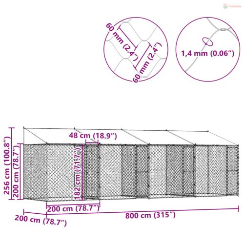 Kutya ketrec tetővel Ezüst 800 x 200 x 256 cm Acél és PE