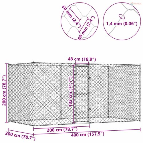 Kutyaketrec Ezüst 400 x 200 x 200 cm Horganyzott acél