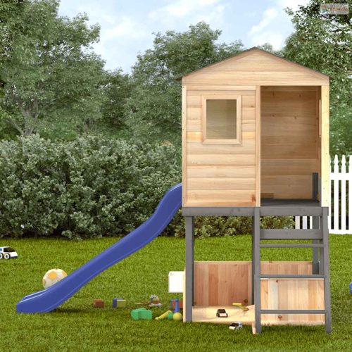 Sötétszürke tömörfa fenyőfa kültéri játszószett