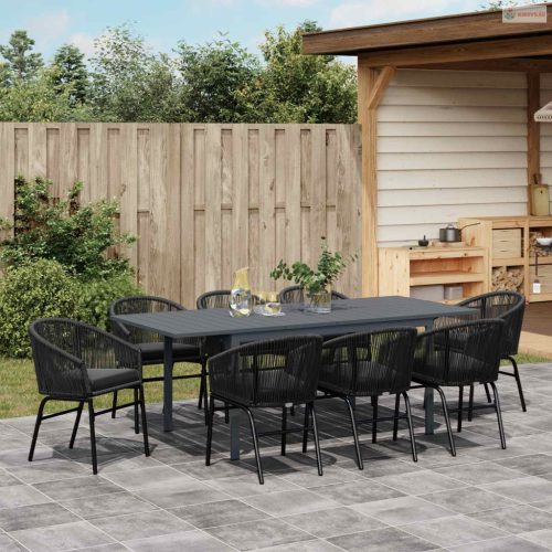 Kert étkező szett 9 pcs Fekete polirattan