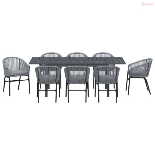 Kert étkező szett 9 pcs Szürke polirattan