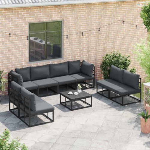 Kerti Kanapé Szett párnával 8 pcs Fekete Alumínium