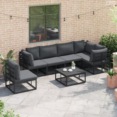 Kerti Kanapé Szett párnával 6 pcs Fekete Alumínium