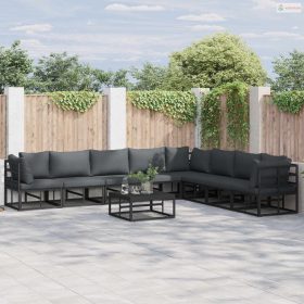 Kerti Kanapé Szett párnával 8 pcs Fekete Alumínium