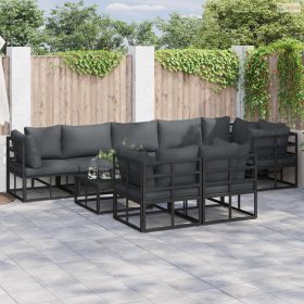 Kerti Kanapé Szett párnával 8 pcs Fekete Alumínium