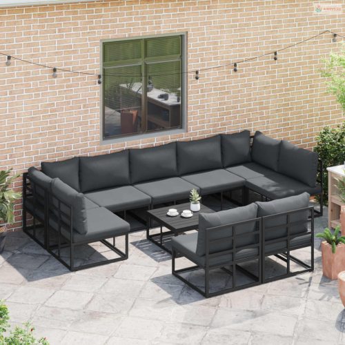 Kerti Kanapé Szett párnával 9 pcs Fekete Alumínium