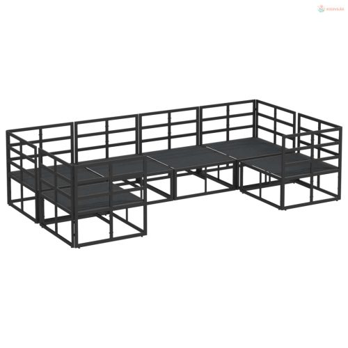 Kerti Kanapé Szett párnával 6 pcs Fekete Alumínium