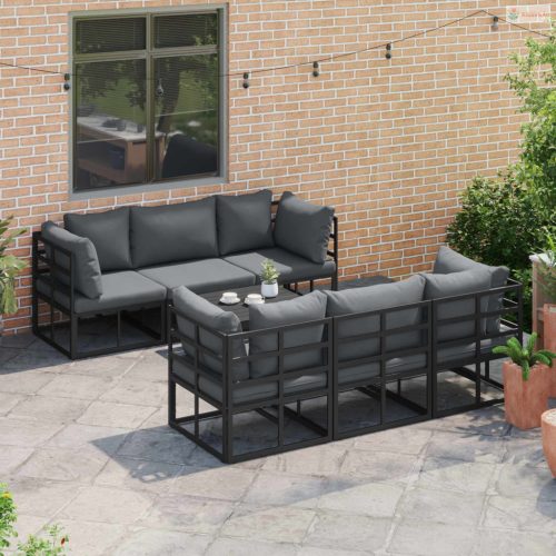 Kerti Kanapé Szett párnával 7 pcs Fekete Alumínium