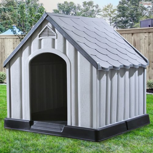 Szürke műanyag kutyaház 92 x 87 x 91 cm