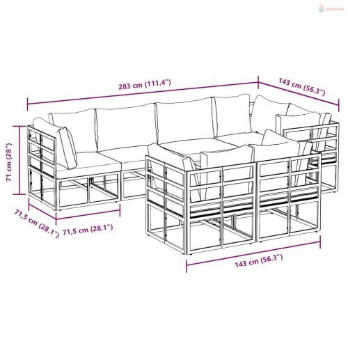 Kerti Kanapé Szett párnával 7 pcs Fekete Acél