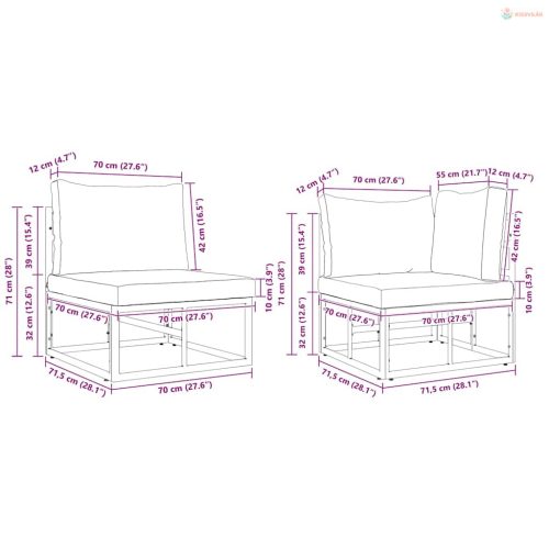 Kerti Kanapé Szett párnával 7 pcs Fekete Acél