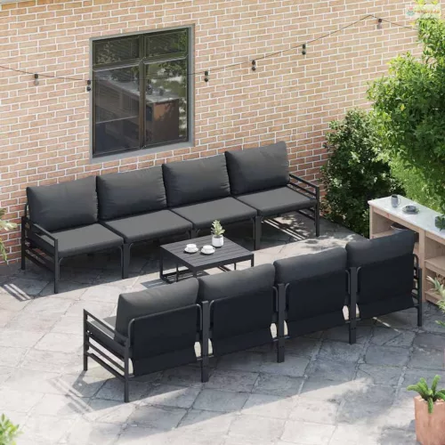 Kerti Kanapé Szett párnával 9 pcs Fekete Acél