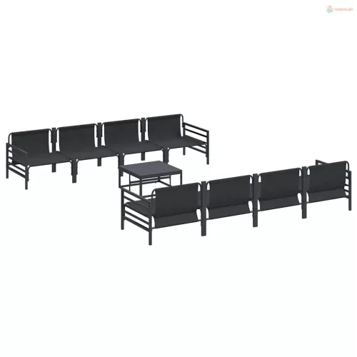 Kerti Kanapé Szett párnával 9 pcs Fekete Acél