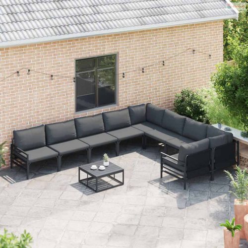 Kerti Kanapé Szett párnával 9 pcs Fekete Acél