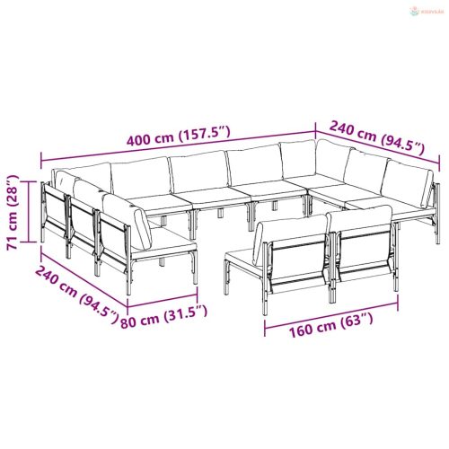 Kerti Kanapé Szett párnával 11 pcs Fekete Acél
