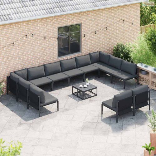 Kerti Kanapé Szett párnával 12 pcs Fekete Acél