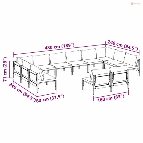 Kerti Kanapé Szett párnával 12 pcs Fekete Acél