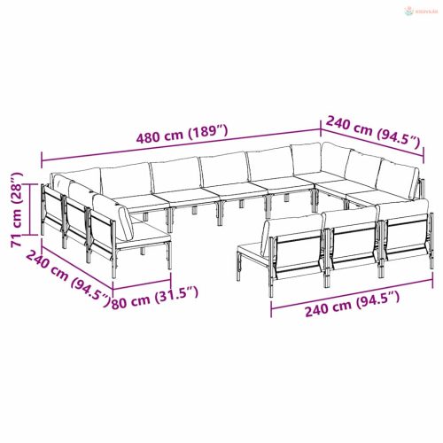 Kerti Kanapé Szett párnával 13 pcs Fekete Acél