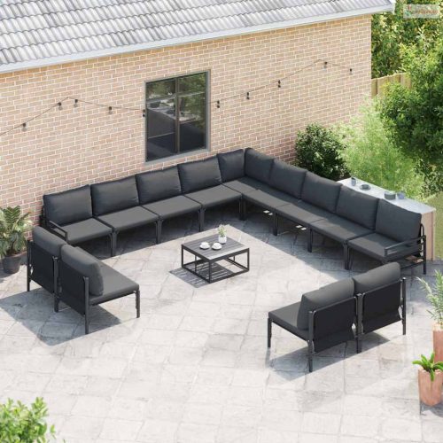 Kerti Kanapé Szett párnával 13 pcs Fekete Acél