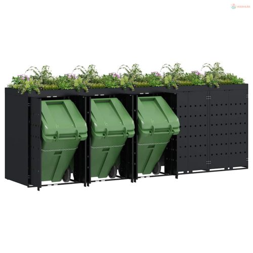 Gurulós kuka tároló 5 kukához Fekete 340 x 77,5 x 121,5 cm