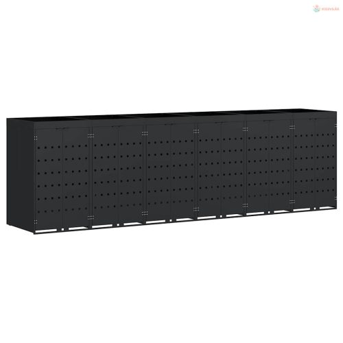 Gurulós kuka tároló 6 kukához Fekete 408 x 77,5 x 121,5 cm