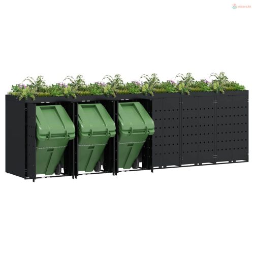 Gurulós kuka tároló 6 kukához Fekete 408 x 77,5 x 121,5 cm