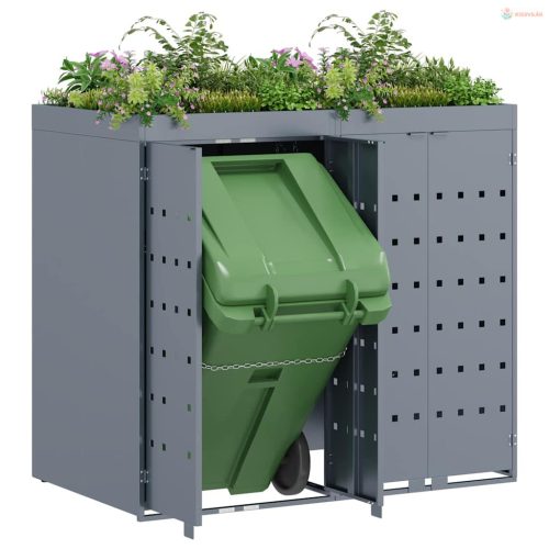 Gurulós kuka tároló 2 kukához Világosszürke Porfestett acél