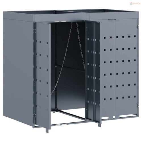 Gurulós kuka tároló 2 kukához Világosszürke Porfestett acél