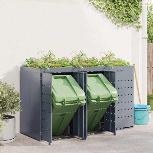 Gurulós kuka tároló 3 kukához Világosszürke Porfestett acél