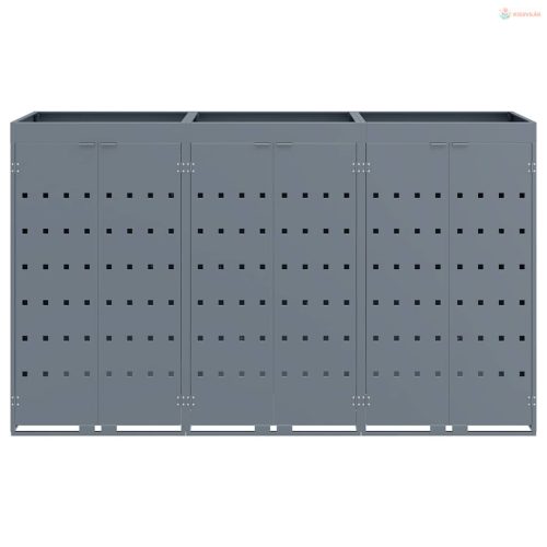 Gurulós kuka tároló 3 kukához Világosszürke Porfestett acél