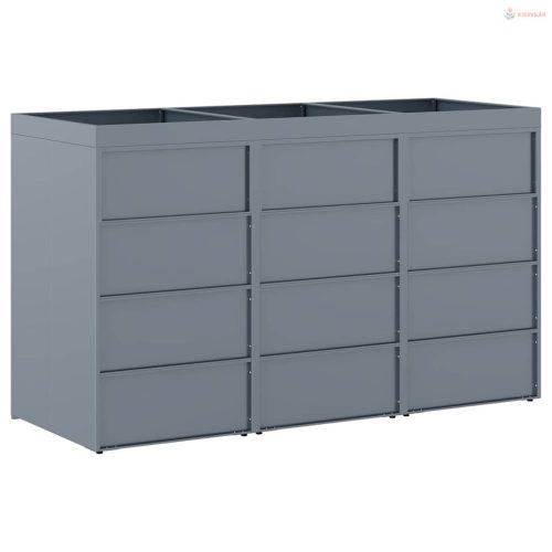 Gurulós kuka tároló 3 kukához Világosszürke Porfestett acél