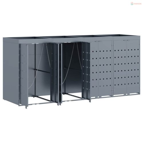 Gurulós kuka tároló 4 kukához Világosszürke Porfestett acél