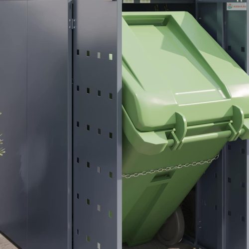 Gurulós kuka tároló 5 kukához Világosszürke Porfestett acél