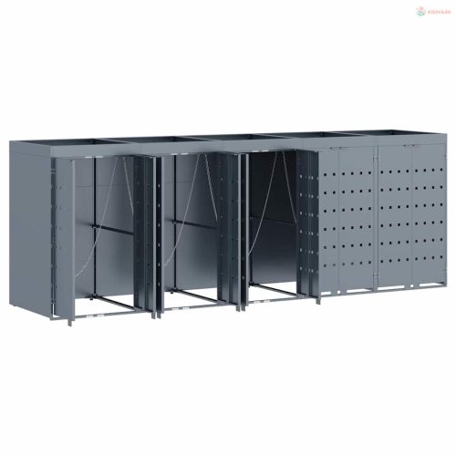 Gurulós kuka tároló 5 kukához Világosszürke Porfestett acél