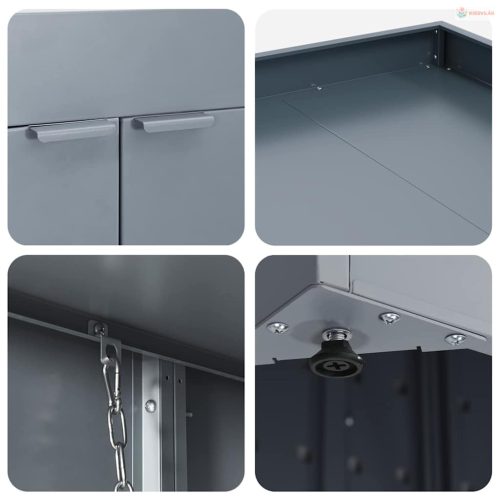 Gurulós kuka tároló 5 kukához Világosszürke Porfestett acél