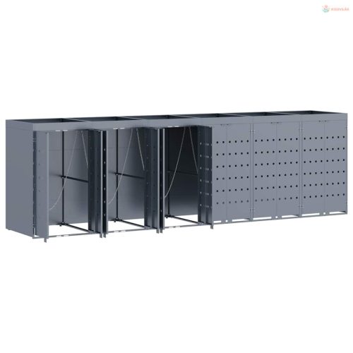 Gurulós kuka tároló 6 kukához Világosszürke Porfestett acél