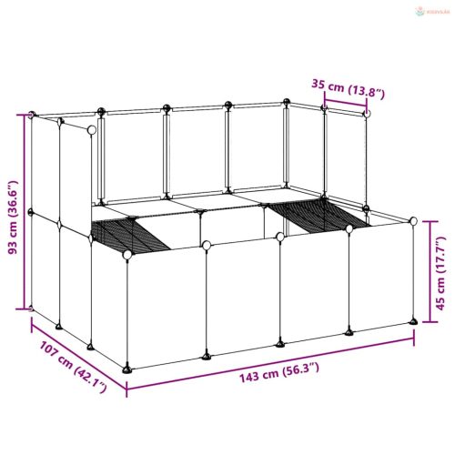 Fekete polipropilén és acél kisállatketrec 143 x 107 x 93 cm