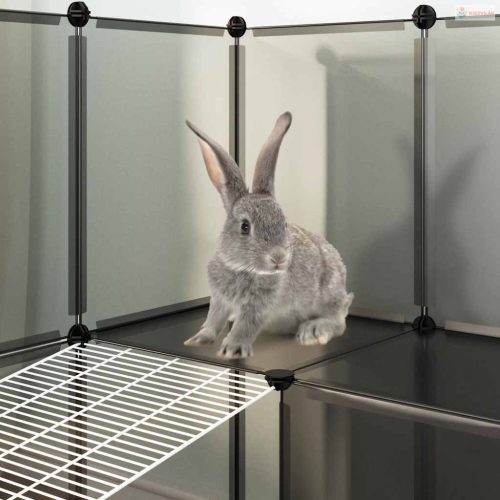 Fekete polipropilén és acél kisállatketrec 142 x 74 x 93 cm