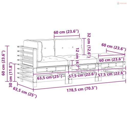 Kerti lounge szett 3 pcs Viaszbarna Tömör Fenyőfa