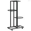4 szintes fekete vas virágtartó állvány kerekekkel 44x23x80 cm