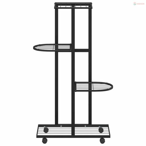4 szintes fekete vas virágtartó állvány kerekekkel 44x23x80 cm