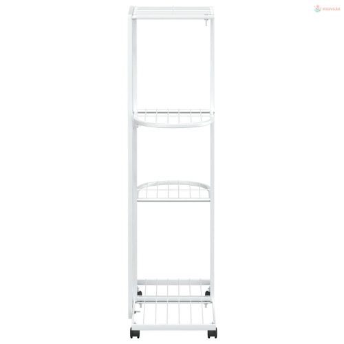 4 szintes fehér vas virágtartó állvány kerekekkel 44x23x80 cm